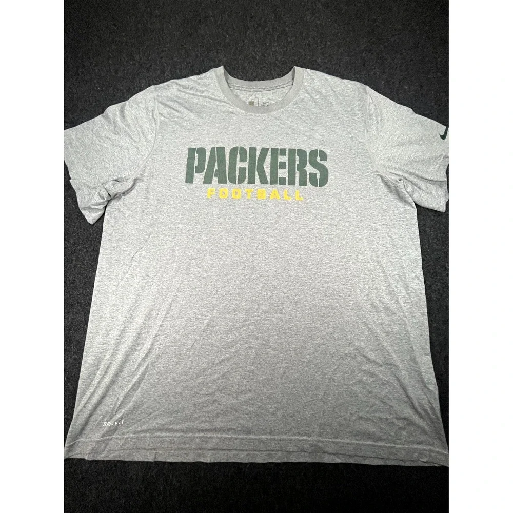 Green Bay Packers T-Shirt Mens XL Gray Dri-Fit Nike NFL Football Sports Crewneck